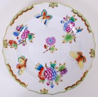 Óherendi 2 db Viktória mintás süteményes és mélytányér, kézzel festett, jelzett,  hibátlan, d:19,22 ...