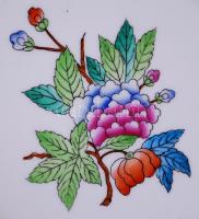 Óherendi 2 db Viktória mintás süteményes és mélytányér, kézzel festett, jelzett,  hibátlan, d:19,22 ...