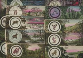 1900 Az állatöv jegyei, 12 db lap / Tierkreiszeichen, 12 versch. Karten