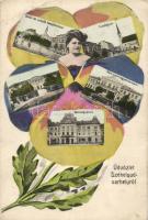 Székelyudvarhely, colorful flower, Deák square, Catholic church, Catholic grammar school, Lutheran college, county hall (EK)