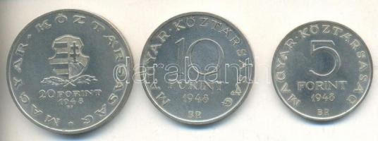 1948. 5Ft "Petőfi" + 10Ft "Széchenyi" + 20Ft "Táncsics" Ag sor T:2-