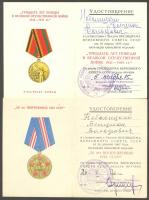 1945-1978 Szovjet kitüntetések viselésére jogosító igazolványok különféle magasrangú  személyek aláírásaival, egyiken A Grechko marsall a Szovjetúnió honvédelmi minisztere. /  Ids for different medals with signatures of high rank officials