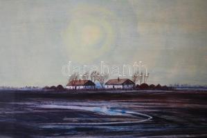 Kurucz D. István (1914-1996): Tanya '974. Olaj, vászon, jelzett, üvegezett keretben, 60x80cm