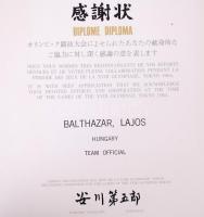 1960 Tokiói Olimpia résztvevői emléklap Balthazár Lajos vívó és edző részére. Kis hibával /
1960 Tok...
