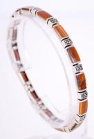 Art deco ezüst (Ag) karlánc tigrisszemmel és markazittal /  Art deco silver bracelet with Tiger's eye stones and marcasites, 20cm, br: 15,1gr