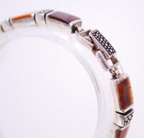 Art deco ezüst (Ag) karlánc tigrisszemmel és markazittal / 
Art deco silver bracelet with Tiger'...