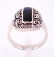 Art deco ezüst (Ag) gyűrű fekete zománc díszítéssel és markazitokkal / 
Art deco silver ring decorat...