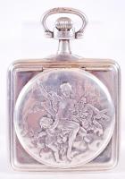 cca 1910 Szögletes ezüst Omega zsebóra hibátlan számlappal,  szép állapotban, hátoldalt dombormíves ...