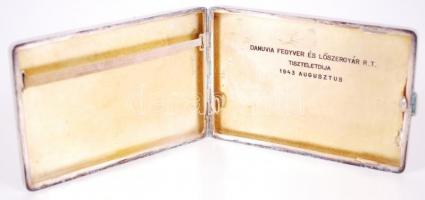 Ezüst art-deco cigarettatárca "Danuvia fegyver és lőszergyár R.T. tiszteletdíja 1943 augusztus&...