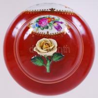 Herendi nagy bonbonier, kézzel festett, jelzett, apró hiba a rózsákon, m:15 cm, d:17 cm