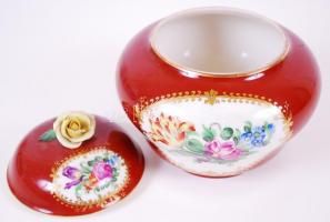Herendi nagy bonbonier, kézzel festett, jelzett, apró hiba a rózsákon, m:15 cm, d:17 cm