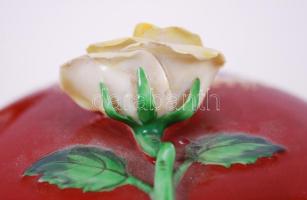 Herendi nagy bonbonier, kézzel festett, jelzett, apró hiba a rózsákon, m:15 cm, d:17 cm