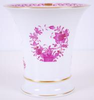 Herendi indiai kosár mintás váza, kézzel festett, jelzett, m:15 cm, d:17 cm