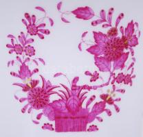 Herendi indiai kosár mintás váza, kézzel festett, jelzett, m:15 cm, d:17 cm