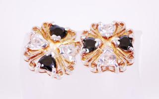 Aranyozott ezüst (Ag) fülbevaló szintetikus kövekkel /  Gold plated silver rings with artificial stones, br: 5,4gr