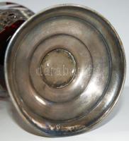 Ezüst talpas, kristály váza, csiszolt, metszett több rétegű rubinvörös, jelzett, apró csorbával, m:2...