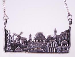Ezüst (Ag) collier nyaklánc stilizált városképpel / 
Silver collier necklace with cityscape, 44cm, 4...