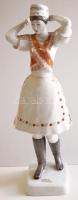Népviseletes asszony, kézzel festett jelzett Hollóházi porcelán figura, jelzett, hibátlan /Handpainted Hollóháza chinaware figure 29 cm