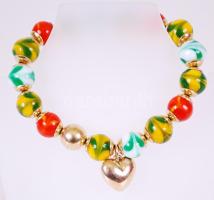 Muranói üveg karlánc aranyozott ezüst (Ag) elemekkel és mágneses zárral /  Bracelet from Murano beads and gold plated silver parts with magnetic clasp, 20cm