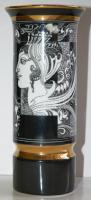 Szász Endre által tervezett aranyozott, jelzett, hibátlan Hollóházi porcelán váza. Arcok sorozat / Faces designed by Endre Szasz Hollóháza chinaware vase 20 cm