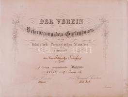 1861 A Berlini Kertépítő Ipartestület: levelező tagi oklevél Siebenfreud nagyszombati kertész részére / 1861 Berlin Gartenbau Verein diploma for a gardener in Tyrnau 40x55 cm