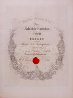 1862 Dessaui Kertépítő Ipartestület: Képviselői tagságot megújító levél Siebenfreud nagyszombati kertész részére. Kartonra kasírozva. / 1862 Anhaltische Gartenbau Verein zu Dessau diploma for a gardener in Tyrnau 33x45 cm