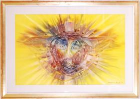 Macskássy Izolda (1945-): Krisztus. Festett selyem kollázs, jelzett, üvegezett keretben 76×106 cm