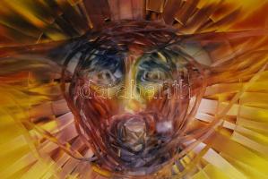 Macskássy Izolda (1945-): Krisztus. Festett selyem kollázs, jelzett, üvegezett keretben 76×106 cm