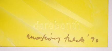 Macskássy Izolda (1945-): Krisztus. Festett selyem kollázs, jelzett, üvegezett keretben 76×106 cm