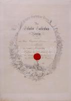 1861 Az Erfurti Kertépítő Ipartestület: Képviselői tagsági oklevél Siebenfreud nagyszombati kertész részére. Kartonra kasírozva. / 1861 Erfurter Gartenbau Verein diploma for a gardener in Tyrnau 33x45 cm