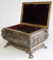 Cca 1890 Gazdagon díszített fémkazetta, német, m:13 cm, h:20 cm, sz:14 cm