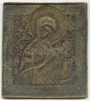 XVIII. század pravoszláv ikon. Bronz, kézzel készített. Patinával. / 18th century: Pravoslav icon. Bronze icon. 12x13 cm
