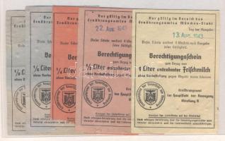Német 3. Birodalom 1943. 1/8L (2x) + 1/4L + 1/2L + 1L beváltására alkalmas tejjegyek T:vegyes German Third Reich 1943. 1/8L (2x) + 1/4L + 1/2L + 1L Milk coupons C:Mixed