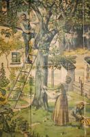 Cca 1900 A gazdálkodás. Német nyelvű iskolai szemléltető nagyméretű vászonkép, színes litográfia, 11...