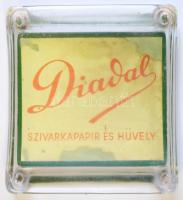 Pénz visszaadó üvegtál "Diadal szivarkapapír és hüvely" felirattal, 19×17 cm