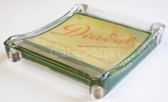 Pénz visszaadó üvegtál "Diadal szivarkapapír és hüvely" felirattal, 19×17 cm