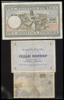 Vegyes tétel: Montenegró 1914. 1P + Szerbia 1917. 5D + Jugoszlávia 1935. 500D T:III,IV
Mixed item: M...