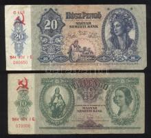 1930. 100P + 1932. 50P + 1936. 10P + 1941. 20P mindegyik vörös "Sarló-kalapács 1944 NOV 16.&quo...