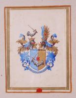 Olvashatatlan jelzéssel: Címer terv. Vegyes technika, papír, üvegezett keretben 30×23 cm