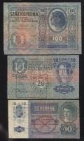 1912. 100K + 1913. 10K + 20K mindegyik "SLOBADAN GRAD BAJA..." felülbélyegzéssel T:III