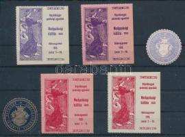 1908 4 db klf Balassagyarmati MG. Kiállítás levélzáró + 2 db klf nógrádvármegyei pecsétbélyeg (egyiken kis szakadás)