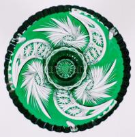 Nagy kristály urán-zöld váza, többrétegű, csiszolt, metszett, hámozott, hibátlan, m:30 cm, d:20 cm