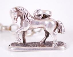 cca 1900 Ezüst (Ag) lovacska óralánccal / 
Silver horse figure and a pocket watch chain, 3x2/27cm, 8...