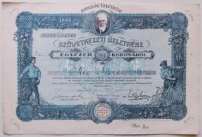 Esztergom 1921. "Esztergomi Fogyasztási és Értékesítő Szövetkezet" Üzletrész 200K-ról szelvényekkel (2x) kétféle színváltozat + 1923. "Hangya Fogyasztási és Értékesítő Szövetkezet" jubileumi szövetkezeti üzletrész 1000K-ról (hajtott)