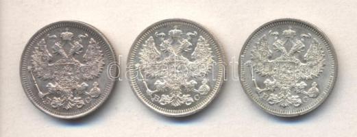 Oroszország 1914. 20k Ag + 1915. 20k Ag + 1916. 20k Ag T:1- Russia 1914. 20 Kopeks Ag + 1915. 20 kopeks Ag + 1916. 20 kopeks Ag C:AU