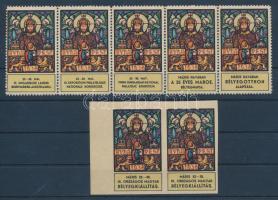 1938 III. Orsz. Bélyegkiállítás fogazott ötöscsík + vágott pár levélzáró