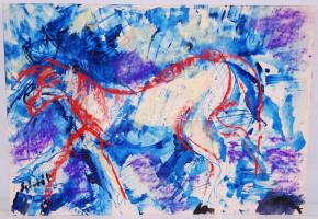 Szántó P jelzéssel: Piros ló. Akvarell, papír, 29×42 cm