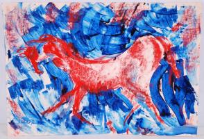 Szántó P jelzéssel: Piros ló II. Akvarell, papír, 29×42 cm