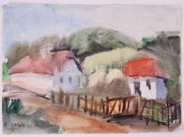 Kádár Géza jelzéssel: Falusi házak. Akvarell, papír, 22×31 cm