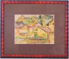 Szabó 964 jelzéssel: Szentendrei házak. Pasztell, papír, üvegezett keretben 40×47 cm